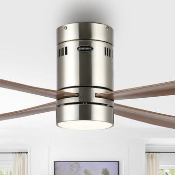 Theo 52" Contemporary Minimalist Iron/Acrylic Mobile-App/Remote-Controlled 6-Speed Integrated LED Ceiling Fan - JONATHAN Y